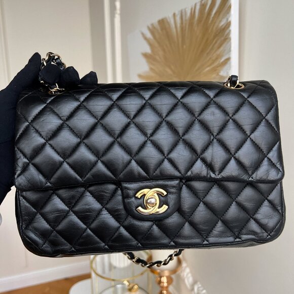 Authentic Chanel Double Flap Classic Medium Lambskin Black Shoulder Bag B0820 - Picture 3 of 16